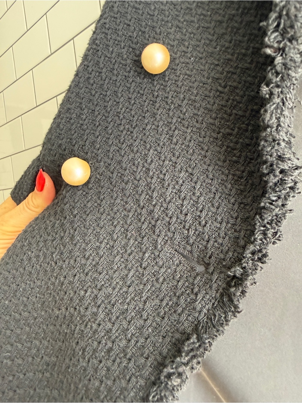 Mango Black Double-Breasted Tweed Blazer with Gold Buttons - Picture 7 of 7